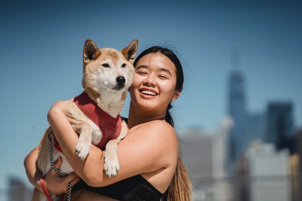 Woman holding her dog | labrador retrievers