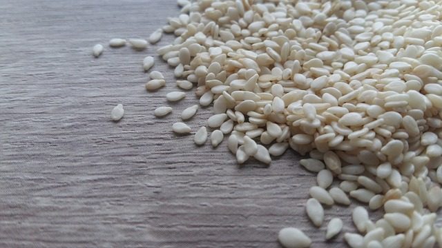 Scattered sesame seeds.