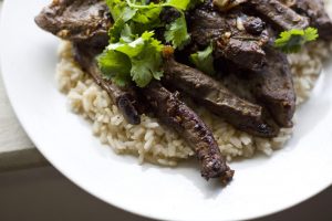 Beef and rice.